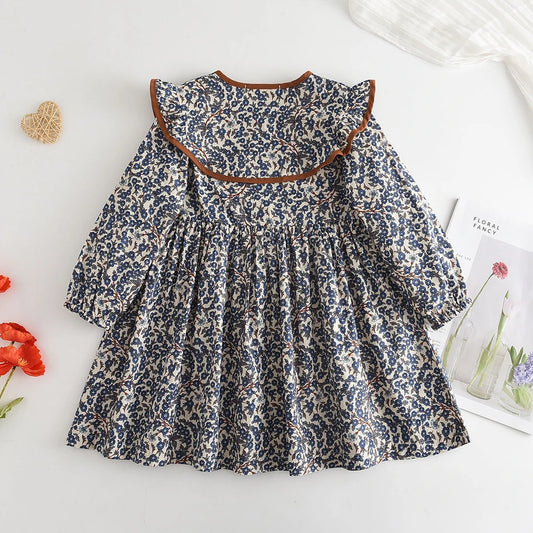 Premium Girls Doll Neck Flower Print Princess Dress