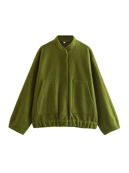Women Oversized Bomber Jacket 🖤 | Vintage Snap Button Coat