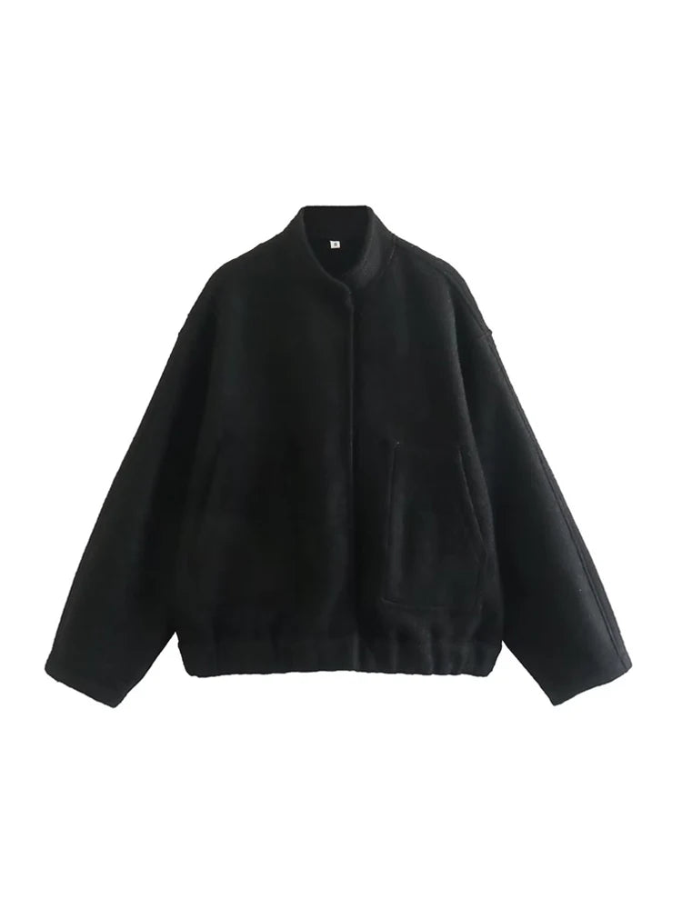 Women Oversized Bomber Jacket 🖤 | Vintage Snap Button Coat