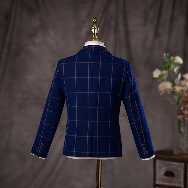 🤵 Kids Formal Plaid Suit Set – Wedding & Party Blazer Outfit (7–13Y)