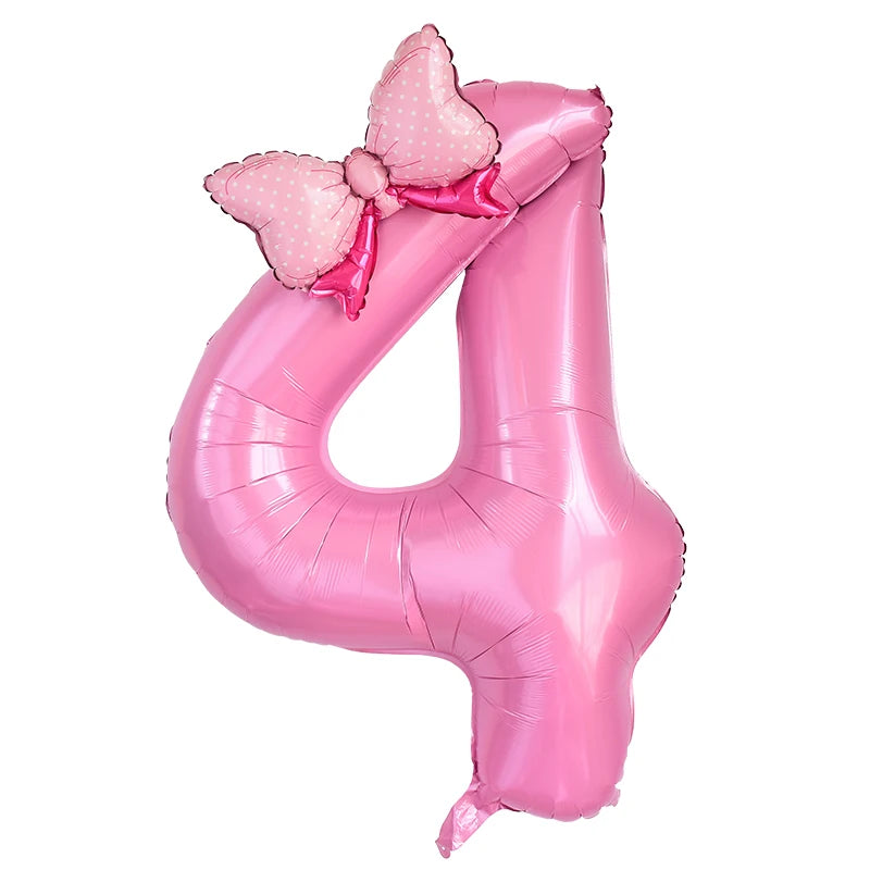 40 Inch Pink Number Foil Balloon with Bow – Birthday Party Decoration