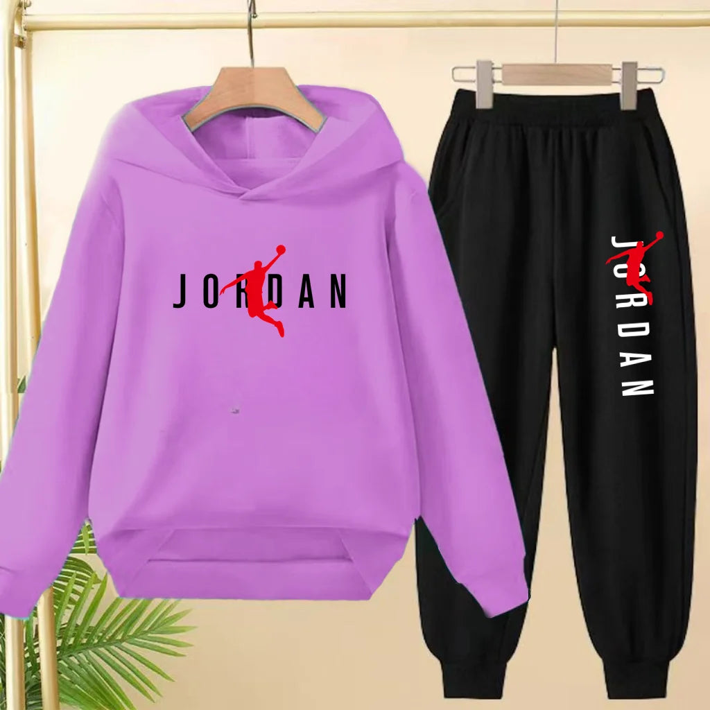 Glomexia Kids Black Hoodie Set – Trendy Sports Outfit