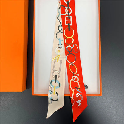 🧣 Glomexia Printed Silk Hair Scarf – Elegant Slim Fashion Wrap ✨