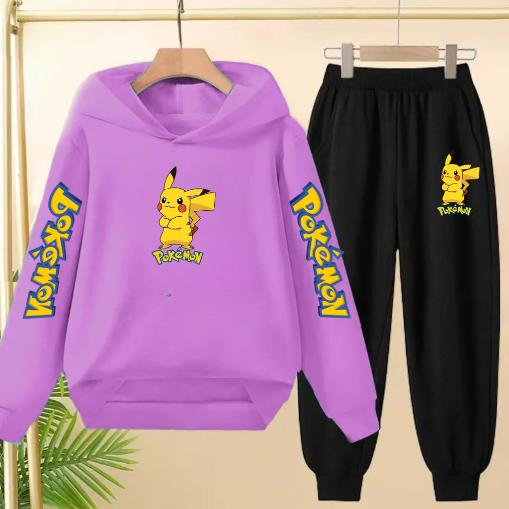 Kids Velvet Hooded Outfit Set – Warm Printed Jacket & Pants