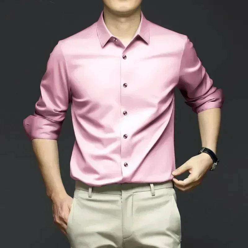 Men’s Luxury Ice Silk Wrinkle-Resistant White Shirt