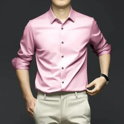Men’s Luxury Ice Silk Wrinkle-Resistant White Shirt