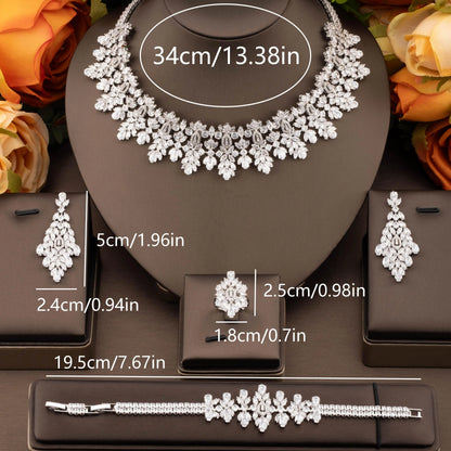 💎 NAIKELISI 4PCS CZ Bridal Jewelry Set – Necklace, Earrings, Ring & Bracelet