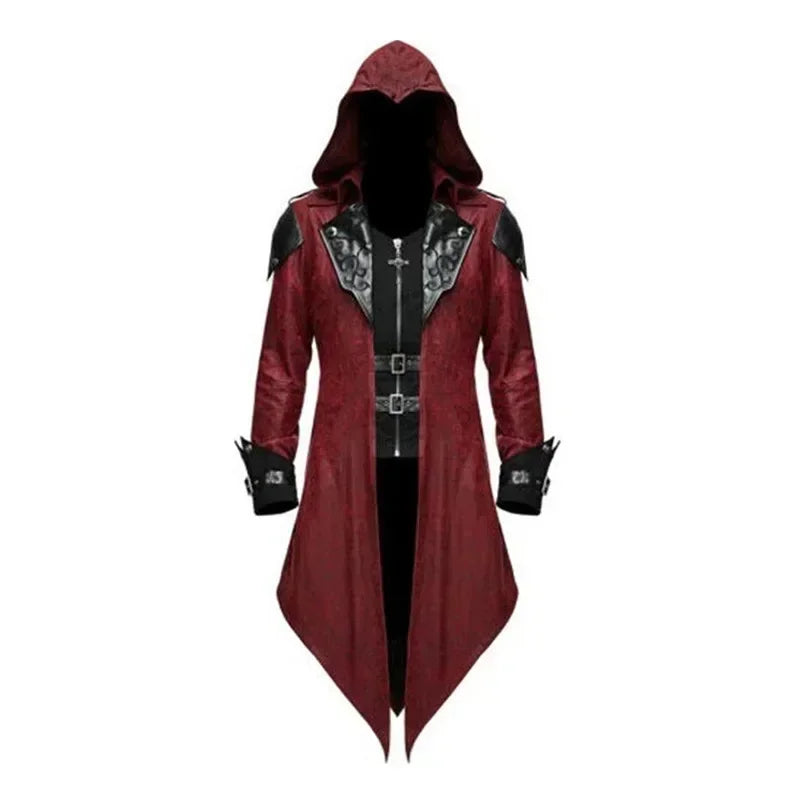 🗡️ Men’s Assassin Hooded Costume Jacket – Medieval Cosplay Streetwear Outfit
