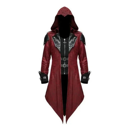 🗡️ Men’s Assassin Hooded Costume Jacket – Medieval Cosplay Streetwear Outfit