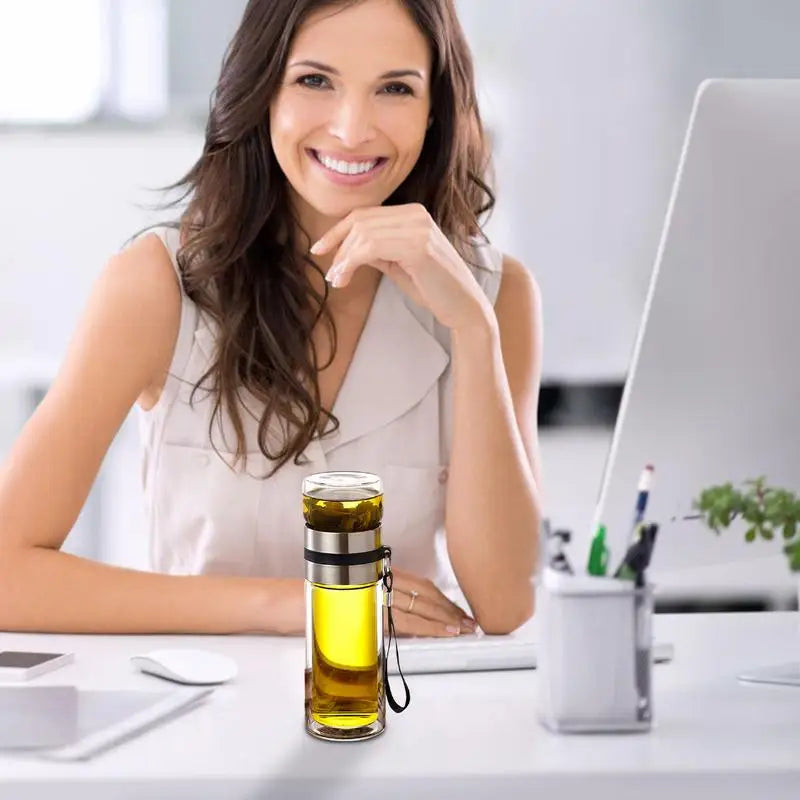 🍵 Double Wall Glass Tea Infuser Bottle ✨