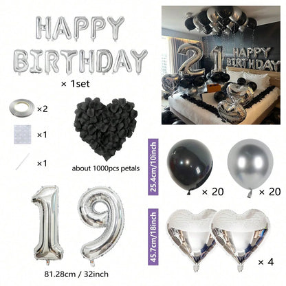 Black & Silver Birthday Balloon Decoration Set – 1050pcs Party Kit
