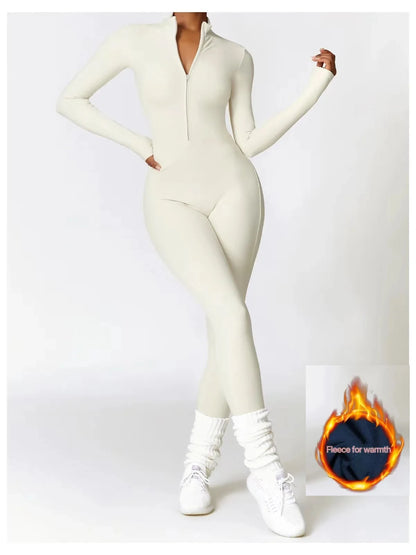 🧘‍♀️ Women’s Winter Yoga Jumpsuit – Long Sleeve High-Elastic Bodysuit