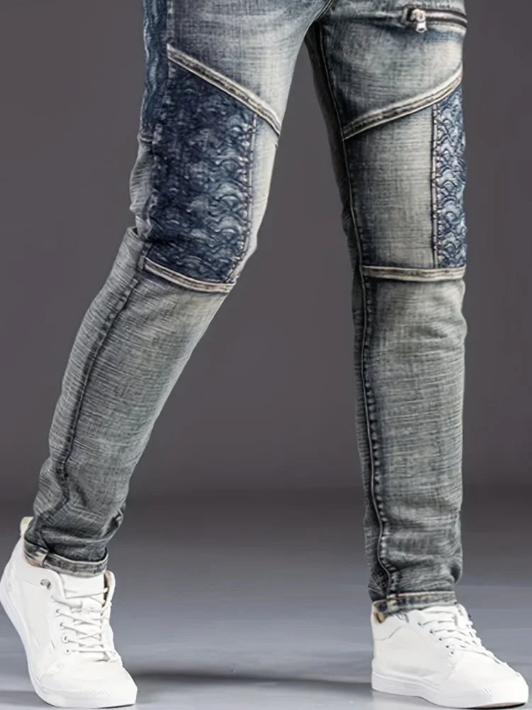 🏍️ Men’s Motorcycle Jeans – Slim Straight Stretch Denim Pants