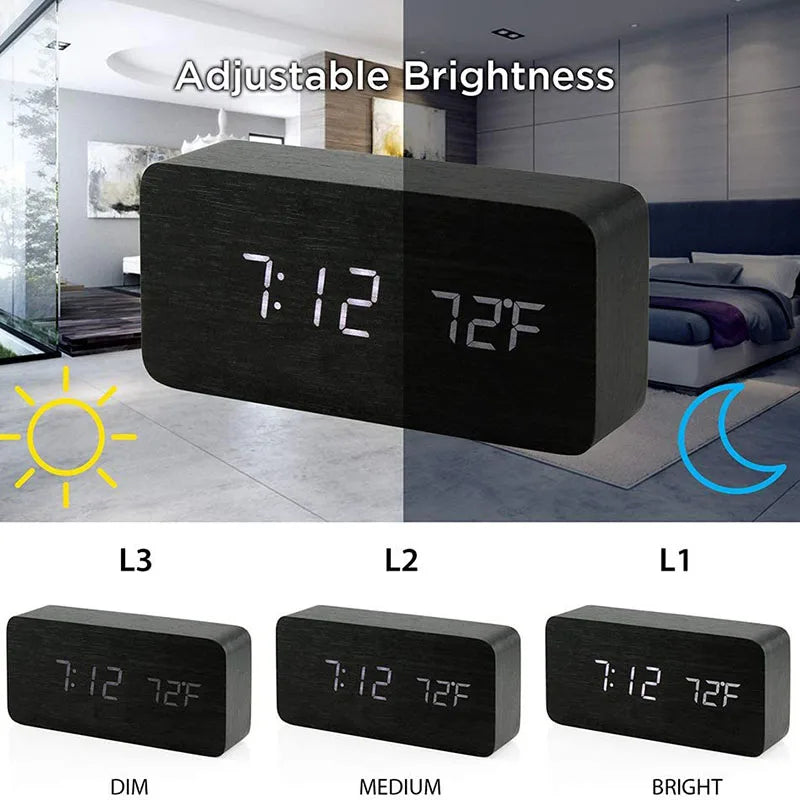 Glomexia Wooden LED Alarm Clock 🌿