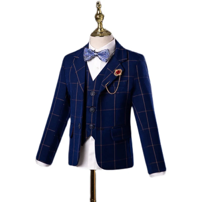 🤵 Kids Formal Plaid Suit Set – Wedding & Party Blazer Outfit (7–13Y)