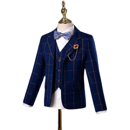 🤵 Kids Formal Plaid Suit Set – Wedding & Party Blazer Outfit (7–13Y)