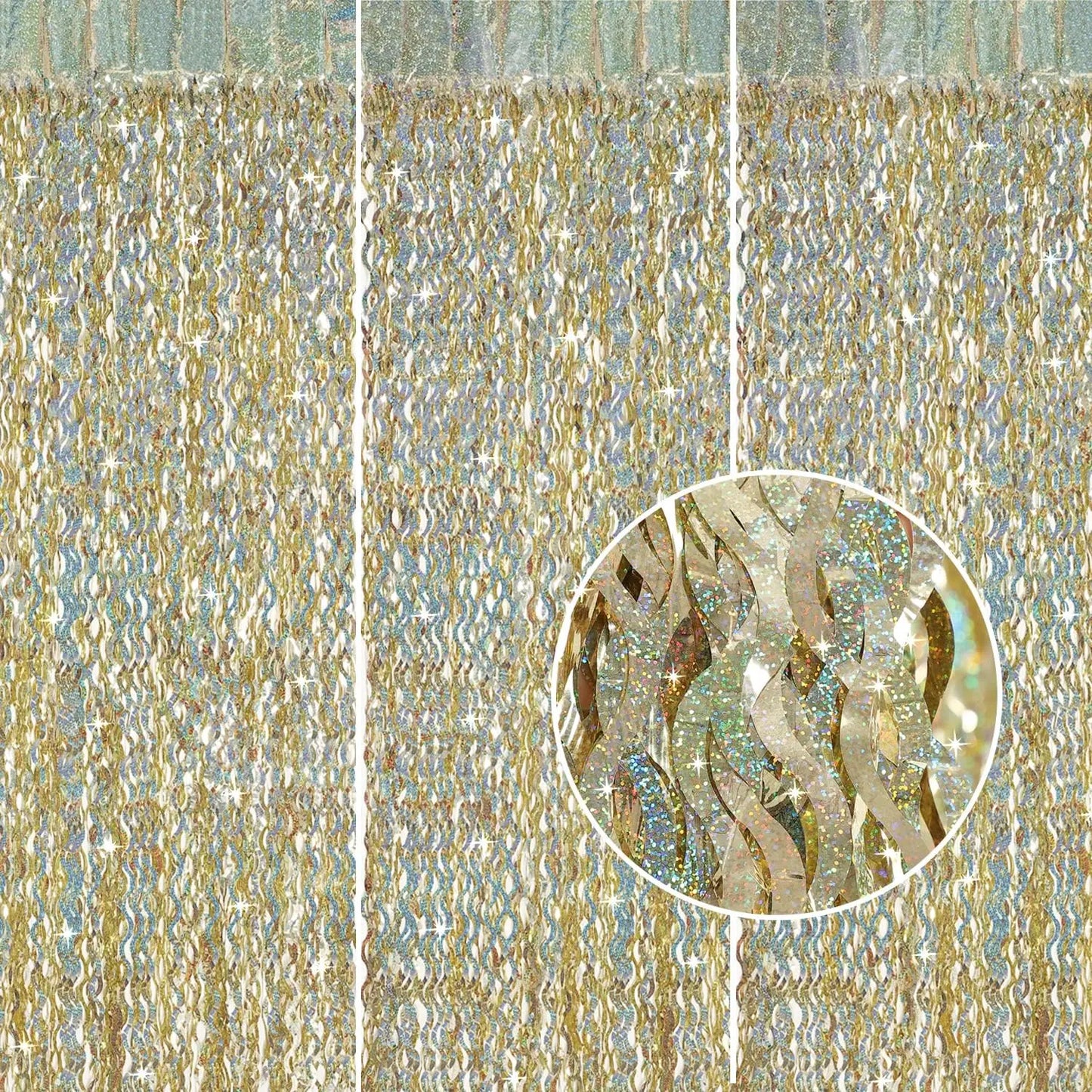 Metallic Tinsel Foil Fringe Curtain with Star