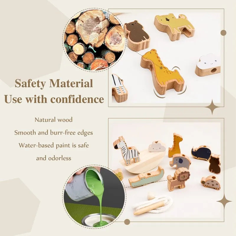 Wooden Montessori Threading Board Toy for Kids
