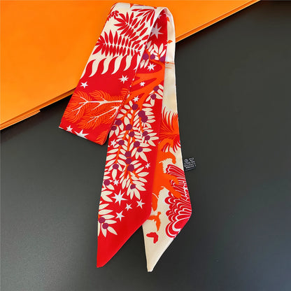 🧣 Glomexia Printed Silk Hair Scarf – Elegant Slim Fashion Wrap ✨