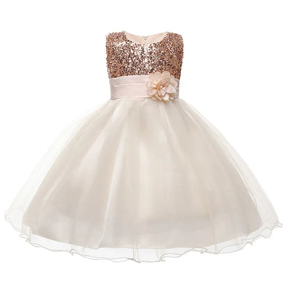 Girls Flower Sequin Princess Party Dress