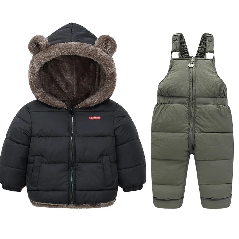 Kids Winter Fleece Outfit Set – Warm Hooded Jacket & Padded Pants (2-Piece)
