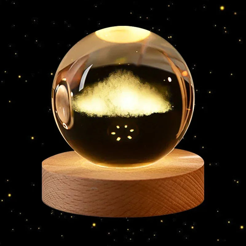 6cm 3D Crystal Ball Planet Earth with Wooden Base
