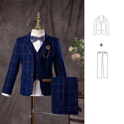 🤵 Kids Formal Plaid Suit Set – Wedding & Party Blazer Outfit (7–13Y)