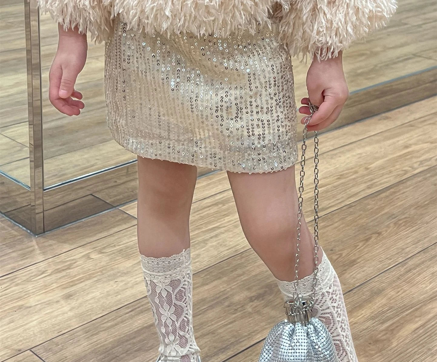 Premium Girls Feather Top & Sequin Skirt Set