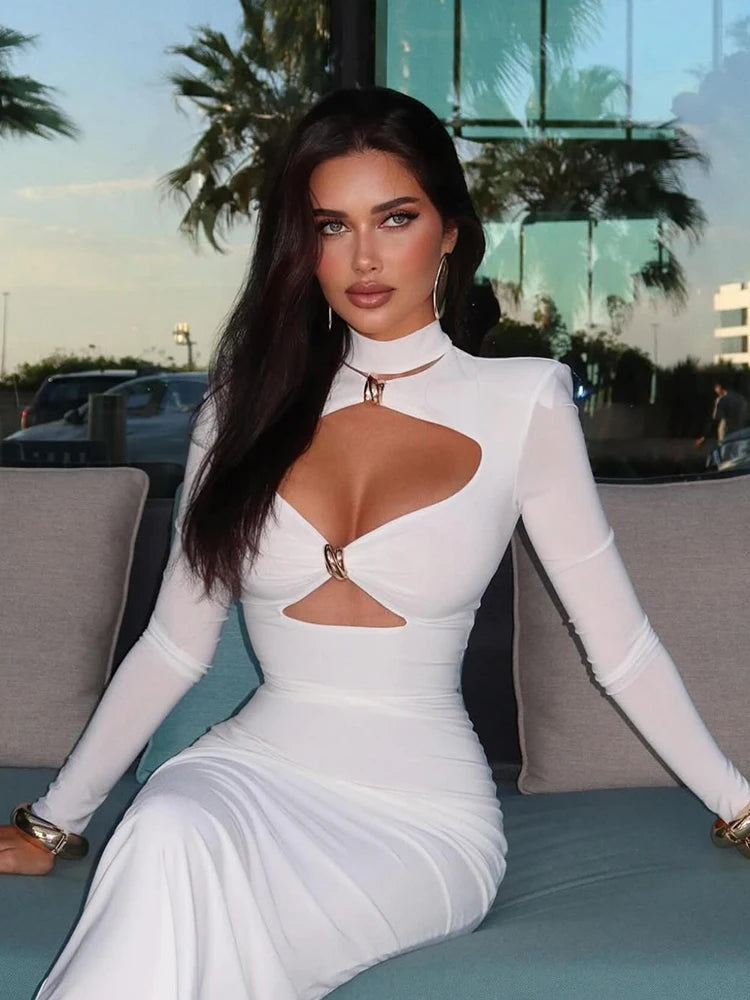 🤍 Sexy White Bodycon Turtleneck Dress