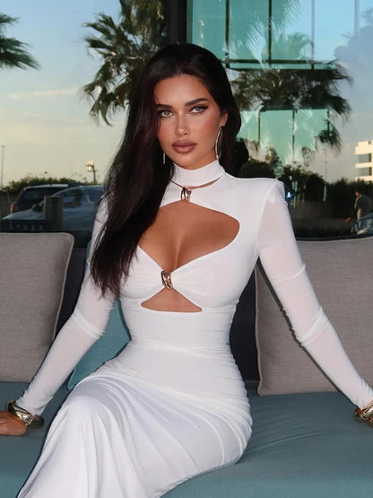 🤍 Sexy White Bodycon Turtleneck Dress