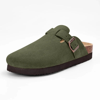 Women Suede Cork Mules 👡 | Arch Support Buckle Clogs