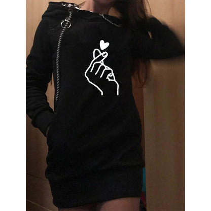 ✨ Women’s Hooded Knee-Length Dress – Casual Autumn Pullover Outfit