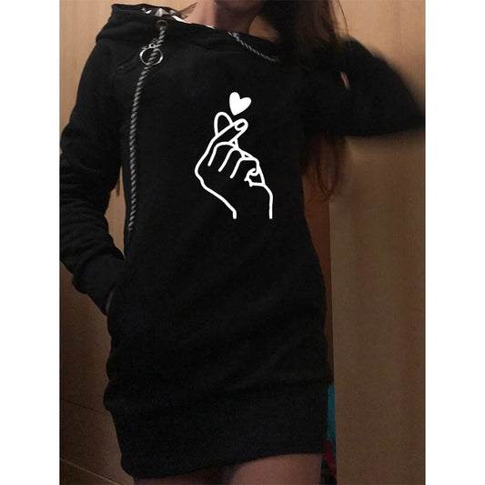 ✨ Women’s Hooded Knee-Length Dress – Casual Autumn Pullover Outfit