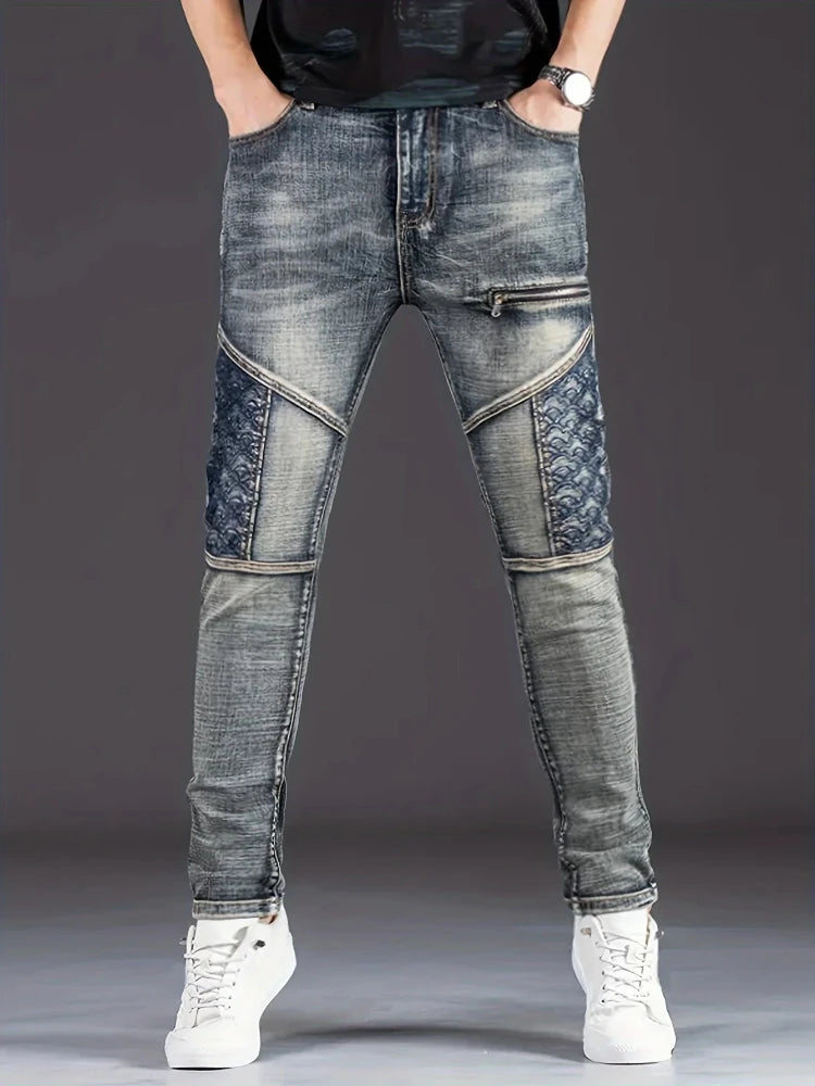 🏍️ Men’s Motorcycle Jeans – Slim Straight Stretch Denim Pants