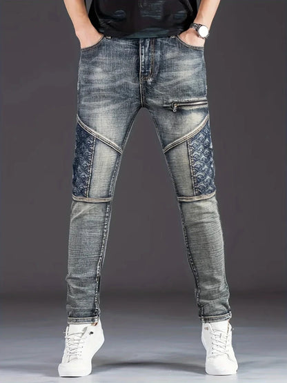 🏍️ Men’s Motorcycle Jeans – Slim Straight Stretch Denim Pants