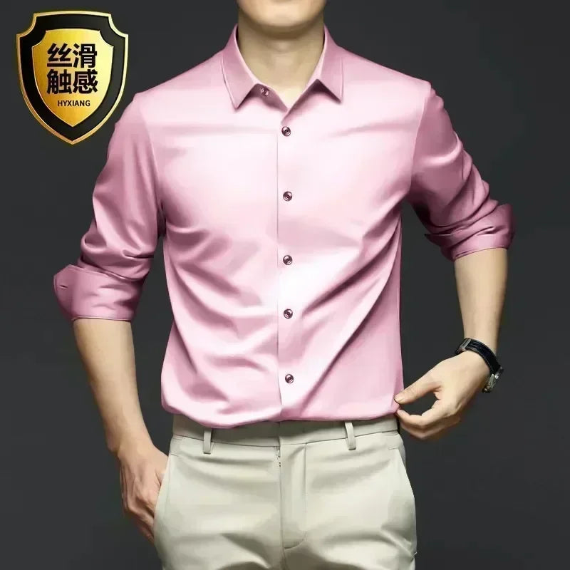 Men’s Luxury Ice Silk Wrinkle-Resistant White Shirt