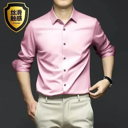 Men’s Luxury Ice Silk Wrinkle-Resistant White Shirt