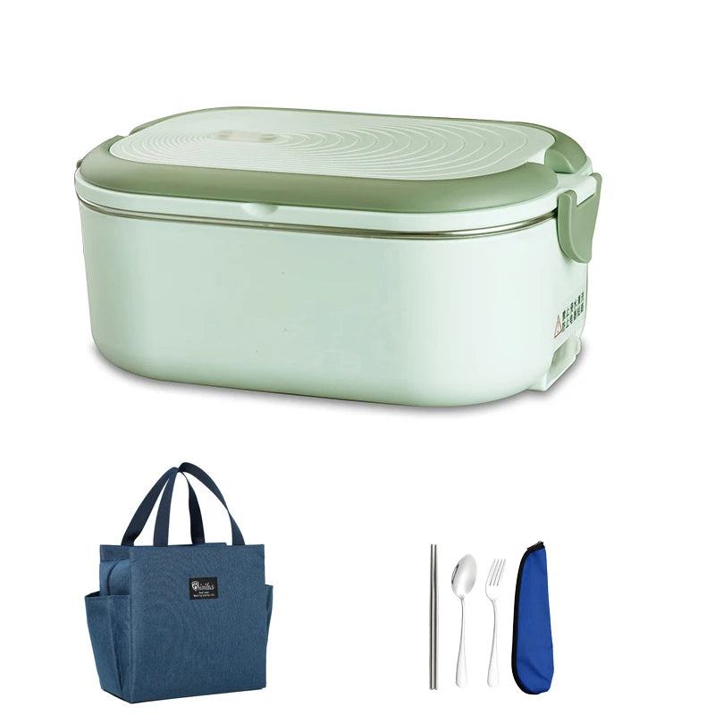Electric Heated Lunch Box 1000ml 🍱 | Stainless Steel Bento Box with Spoon & Bag