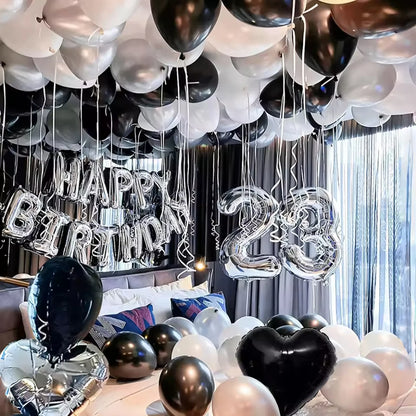 Black & White Balloon Decoration Set with Silver Banner (30/54pcs)