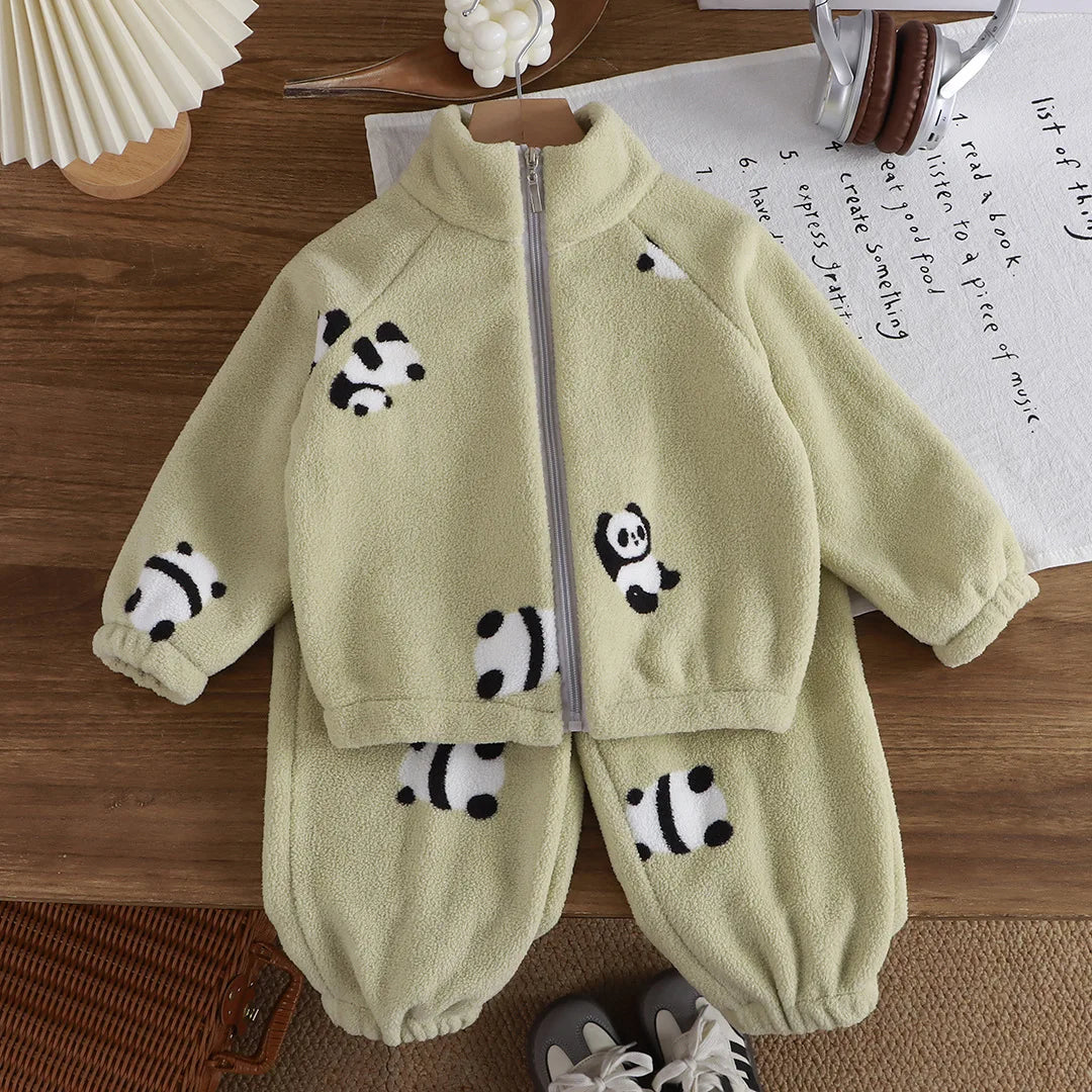 Premium Baby Girl Fleece Two-Piece Set – Plush Winter Cartoon Outfit