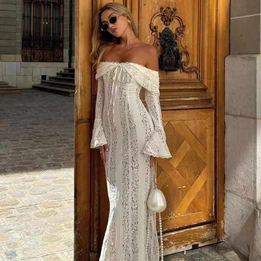 Women’s Lace Evening Gown – Long Sleeve Elegant Party Dress
