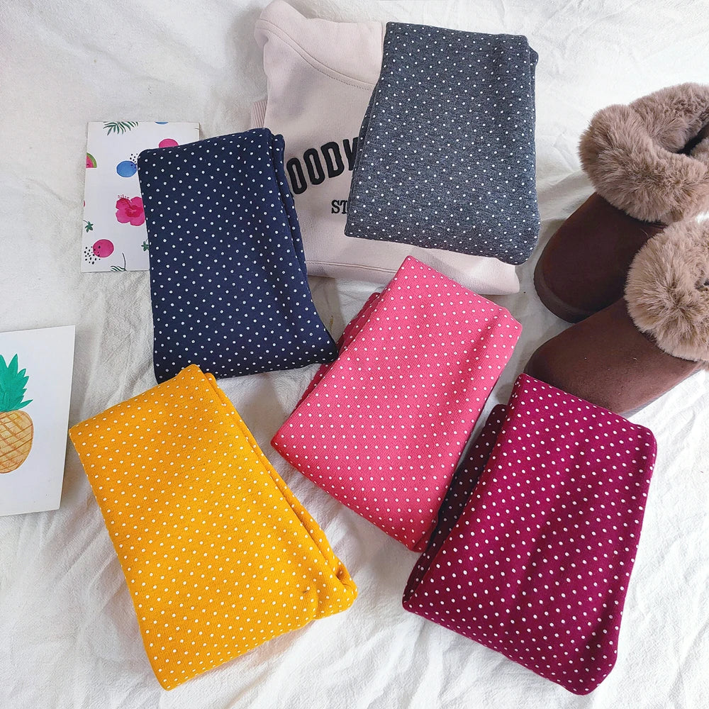 Girls Fleece Dot Print Winter Leggings