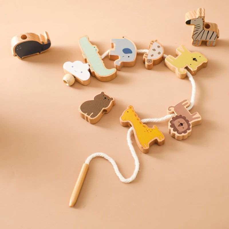 Wooden Animal Threading & Stacking Toy – Montessori Learning Set