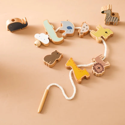 Wooden Animal Threading & Stacking Toy – Montessori Learning Set