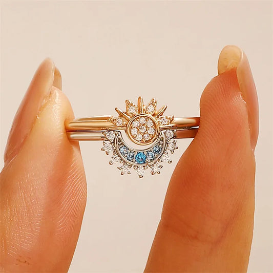 Sparkling Moon Sun Star Adjustable Ring