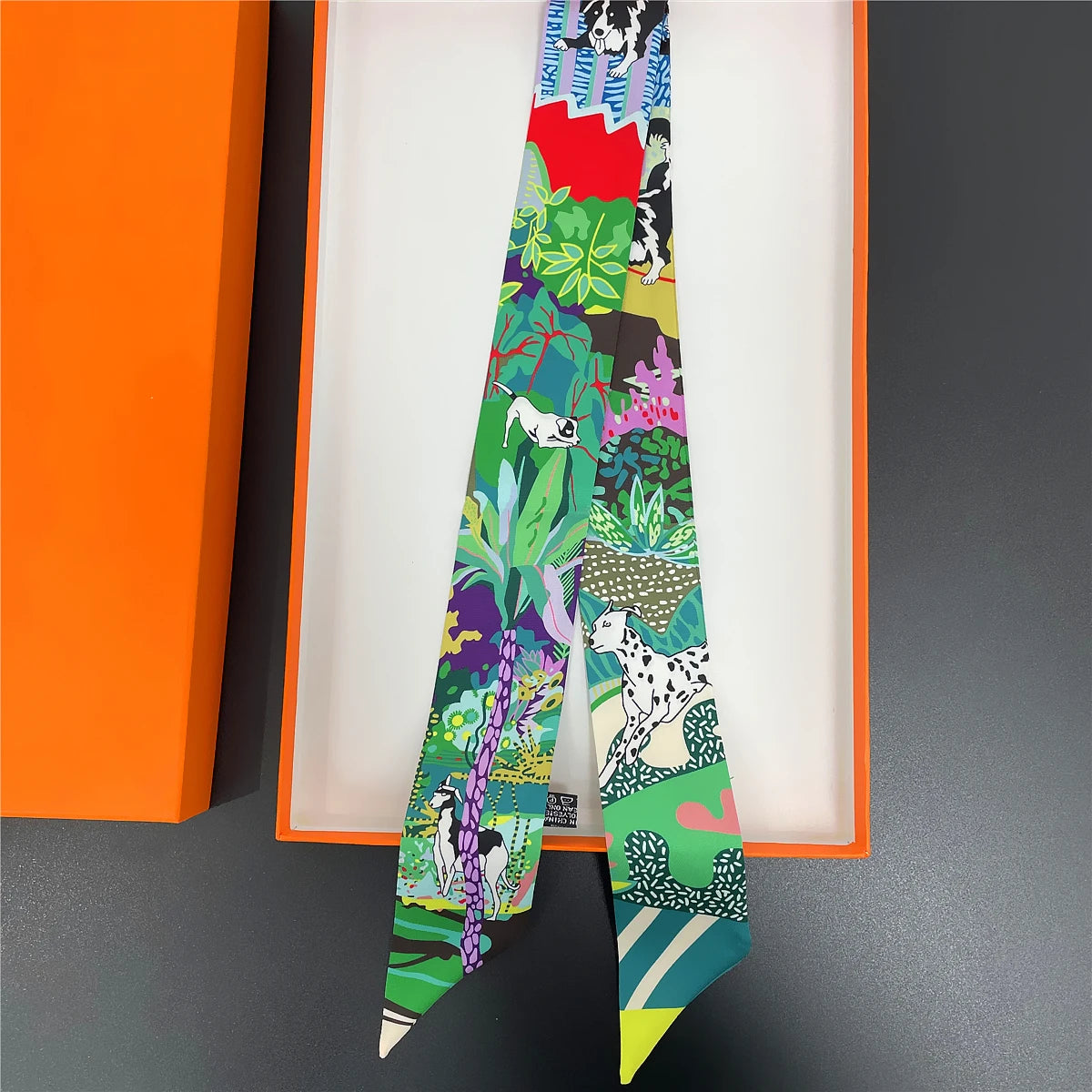 🧣 Glomexia Printed Silk Hair Scarf – Elegant Slim Fashion Wrap ✨