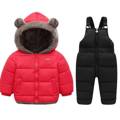 Kids Winter Fleece Outfit Set – Warm Hooded Jacket & Padded Pants (2-Piece)