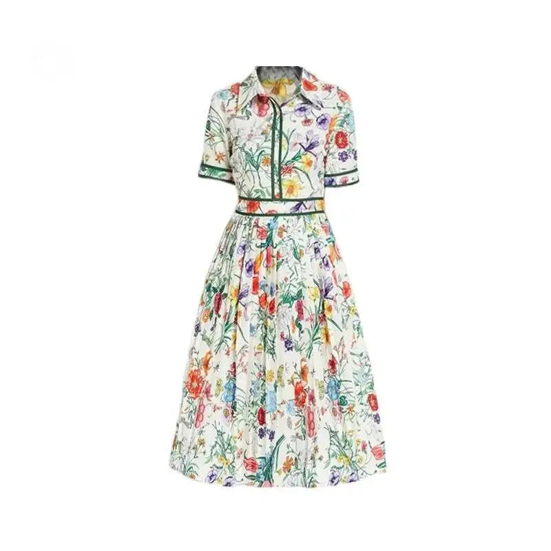 Glomexia Vintage Midi Dress 🌷 | Puff Sleeve A-Line Gown