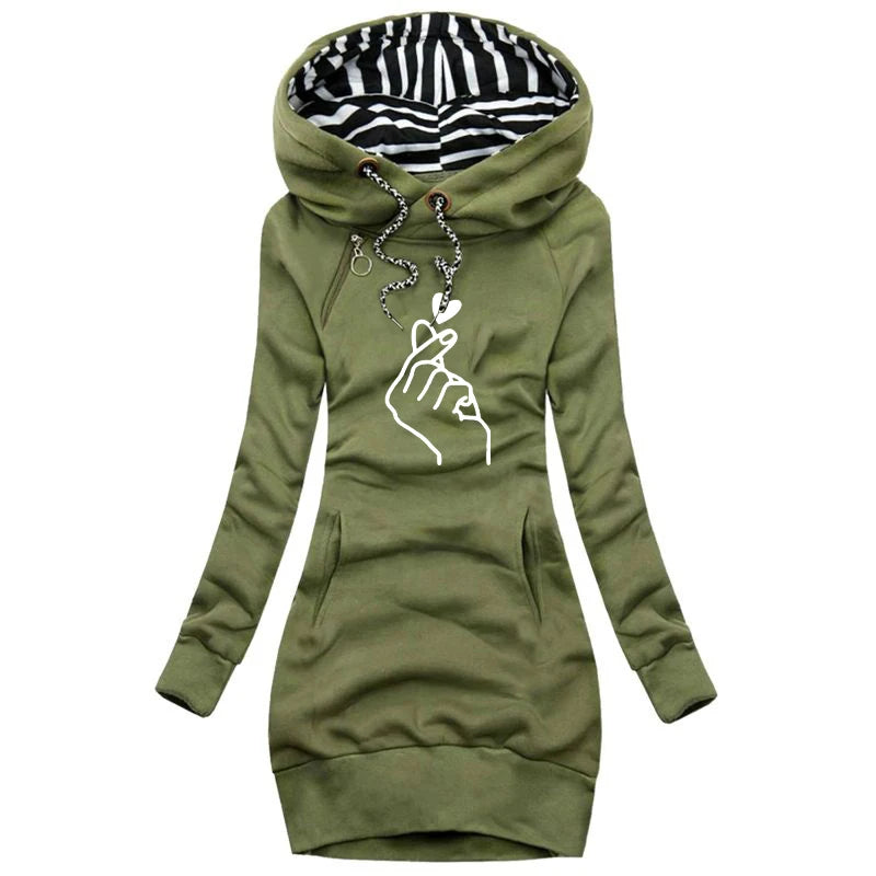 ✨ Women’s Hooded Knee-Length Dress – Casual Autumn Pullover Outfit