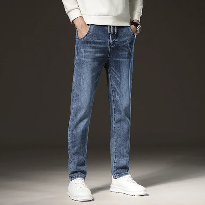 ❄️ Men’s Winter Fleece Jeans – Slim Straight Light Blue Denim